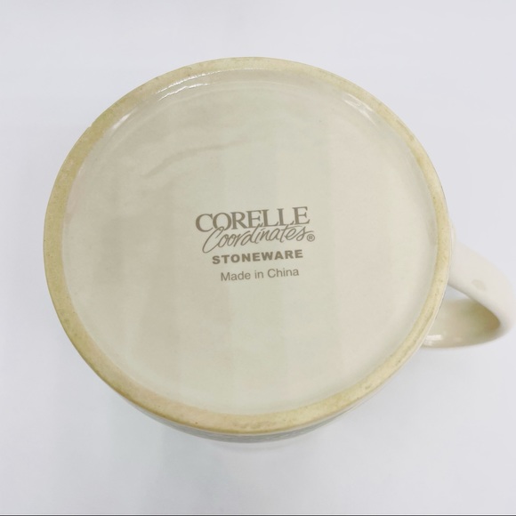 Set of 2 Corelle Stoneware Textured Leaves Coffee Mugs Tea Cups Green Gray White - Picture 7 of 8